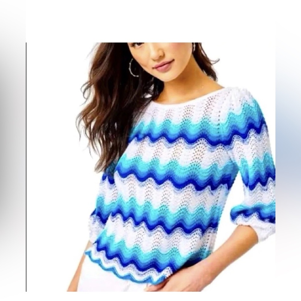 LILLY PULITZER Womens Navana Crochet Sweater Size XL NWT Bermuda Blue Beach